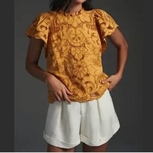Anthropologie Lainie High-Neck Lace Cutwork Blouse